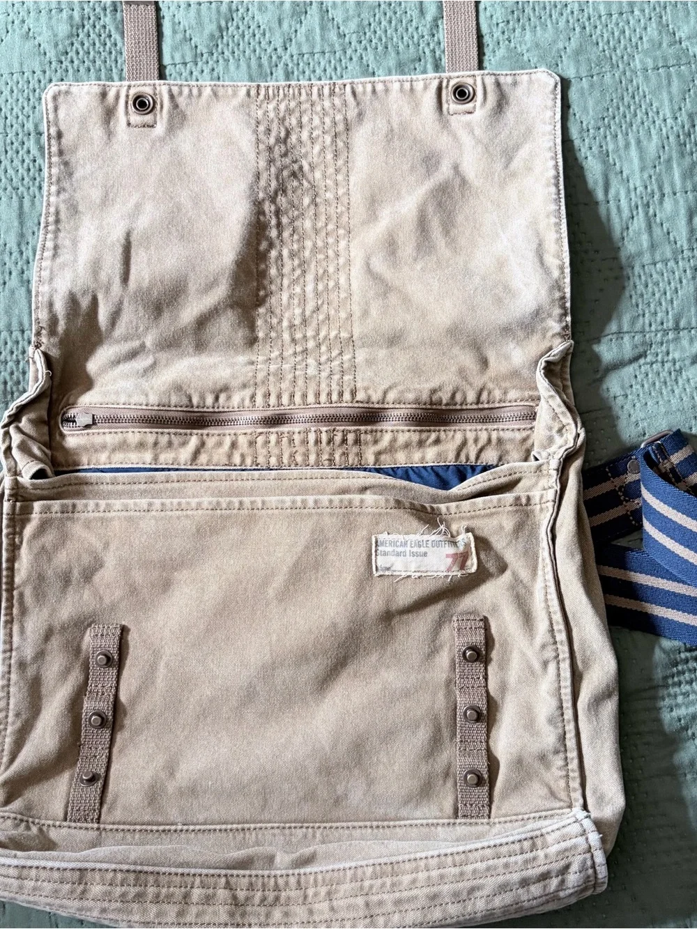 Y2K Vintage American Eagle Canvas Tan Messenger Bag Crossbody